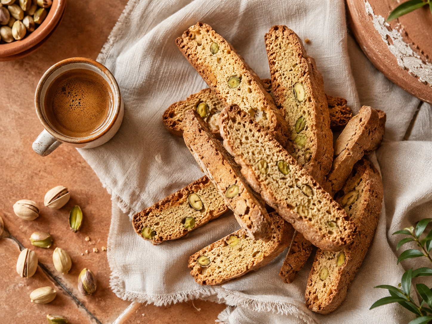 Pistagebiscotti med espresso och pistagenötter