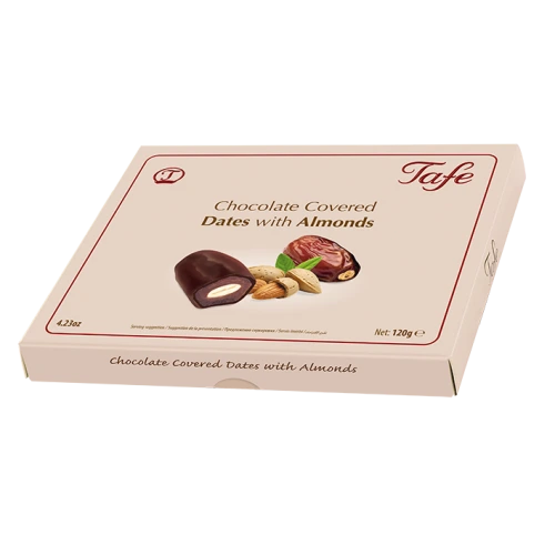 Dadlar med mandel täckta med choklad