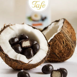 Kokos täckt med mörk choklad